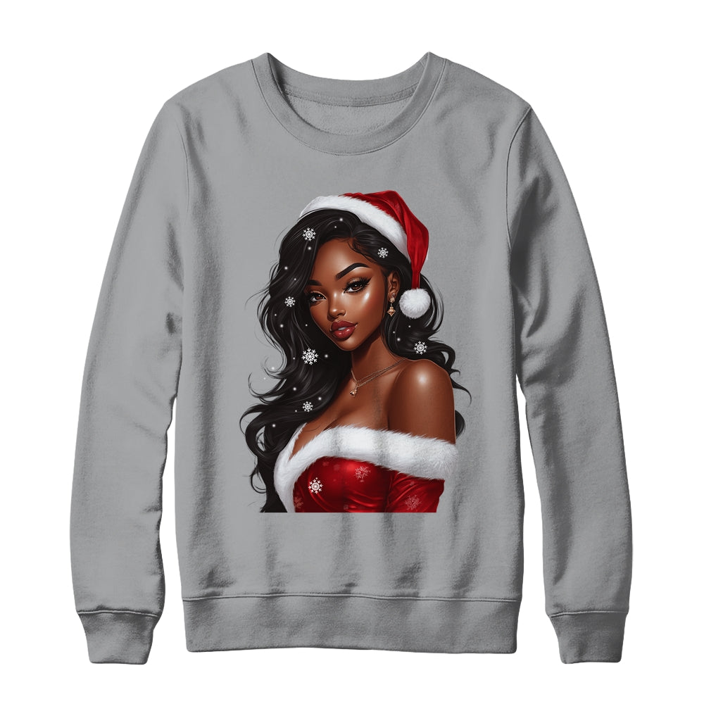 African American Afro Girl Melanin Santa Claus Christmas Shirt & Sweatshirt | teecentury