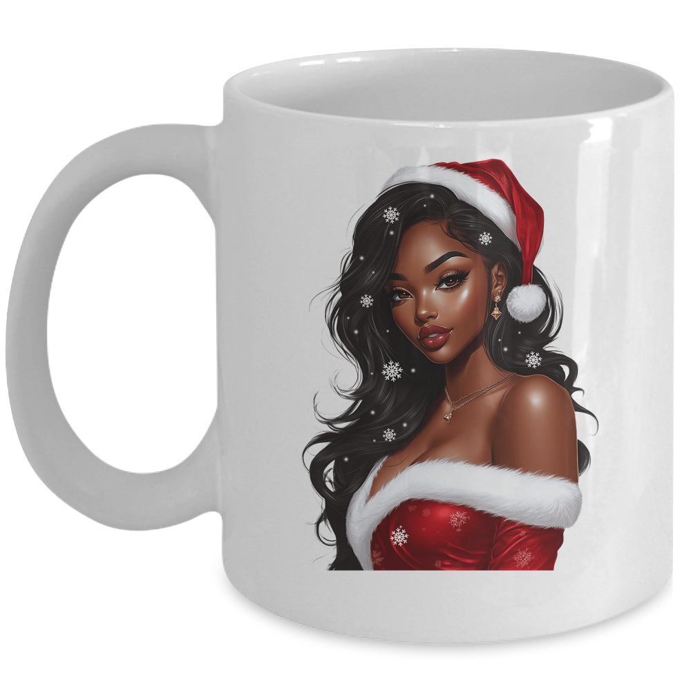 African American Afro Girl Melanin Santa Claus Christmas Mug | teecentury