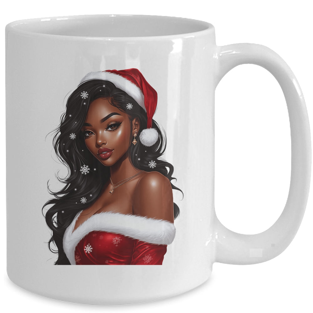 African American Afro Girl Melanin Santa Claus Christmas Mug | teecentury
