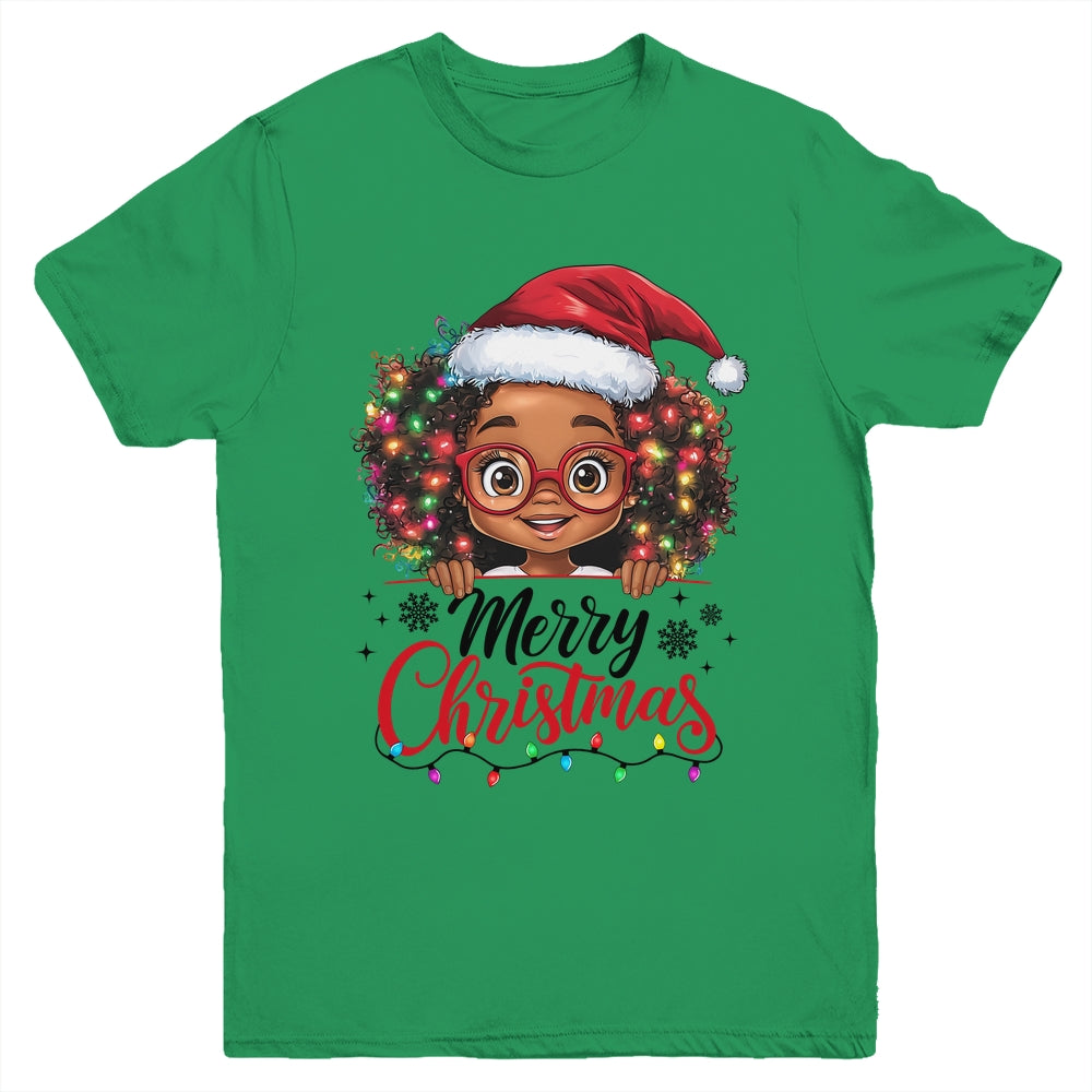 African American Merry Christmas African Black Afro Girls Youth Shirt | teecentury