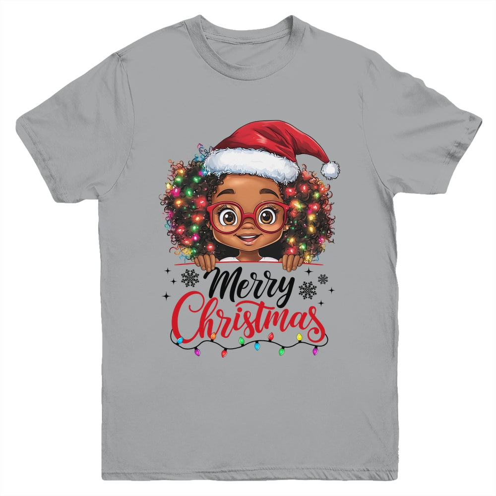 African American Merry Christmas African Black Afro Girls Youth Shirt | teecentury