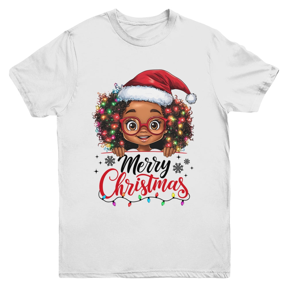 African American Merry Christmas African Black Afro Girls Youth Shirt | teecentury
