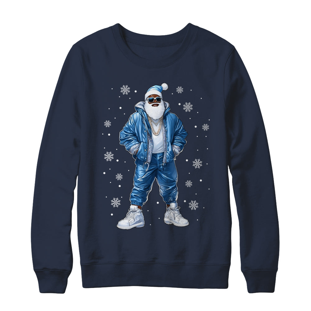 African American Santa Christmas Blue Cool Black X-Mas Shirt & Sweatshirt | teecentury