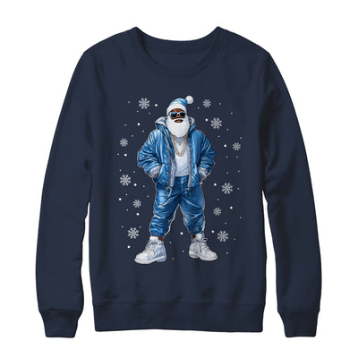 African American Santa Christmas Blue Cool Black X-Mas Shirt & Sweatshirt | teecentury