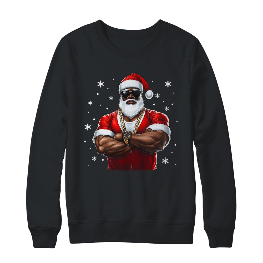 African American Santa Christmas Cool Afro Black X-Mas Shirt & Sweatshirt | teecentury