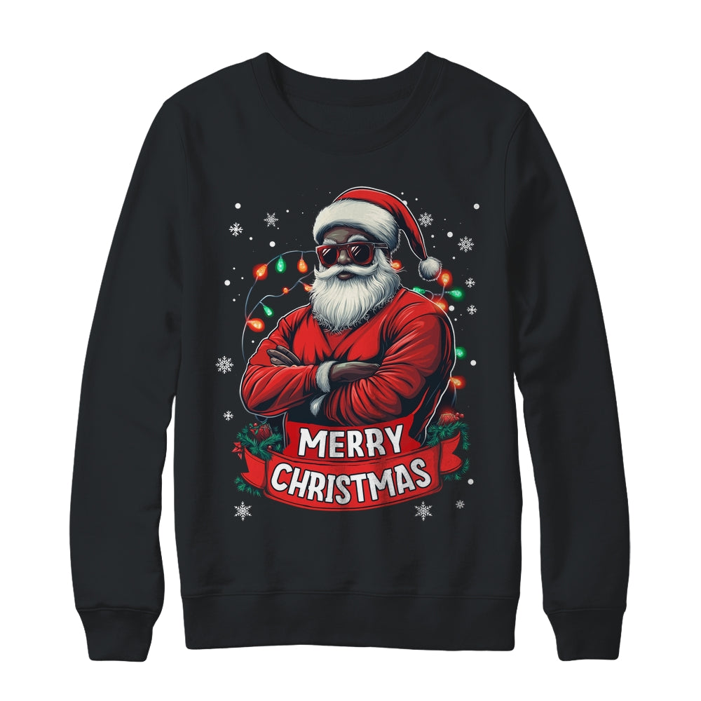 African American Santa Merry Christmas Retro Black X-mas Shirt & Sweatshirt | teecentury