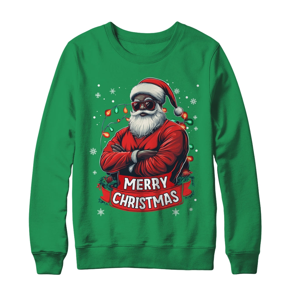 African American Santa Merry Christmas Retro Black X-mas Shirt & Sweatshirt | teecentury