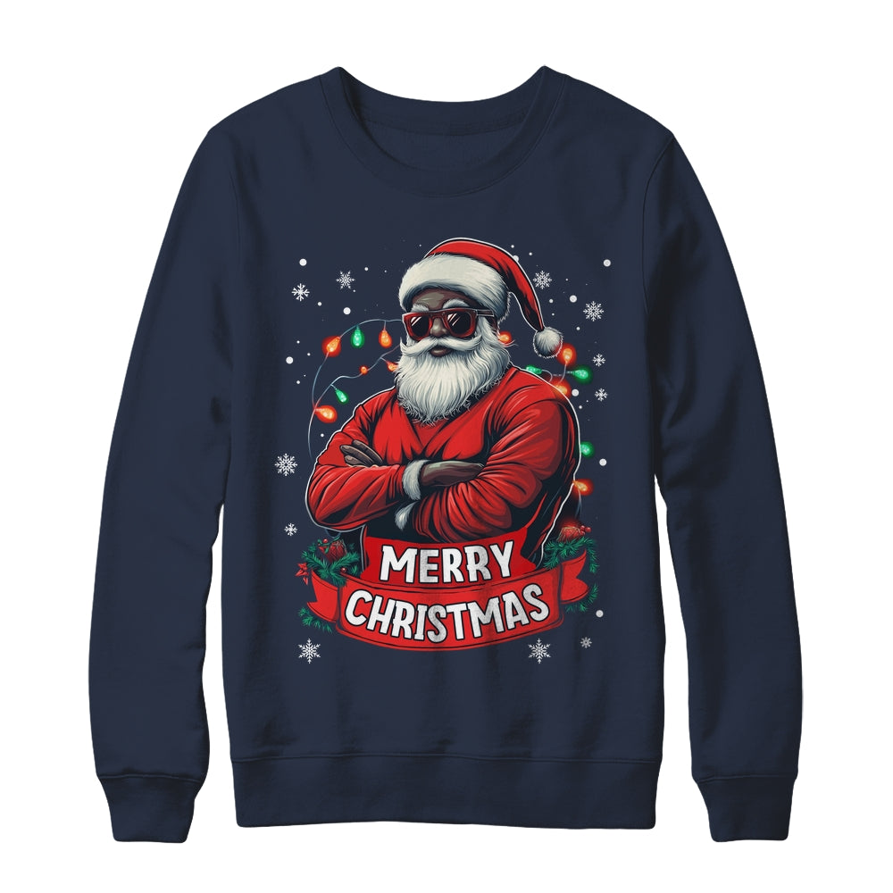 African American Santa Merry Christmas Retro Black X-mas Shirt & Sweatshirt | teecentury