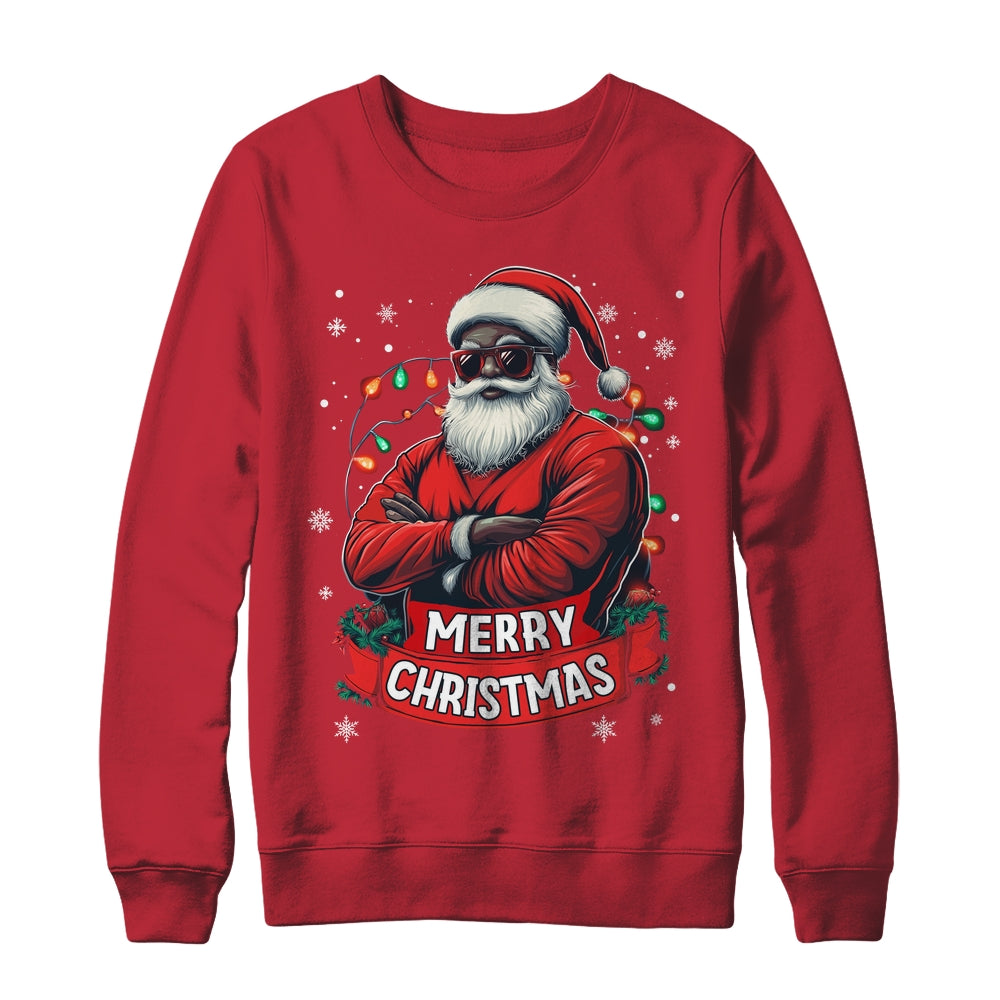 African American Santa Merry Christmas Retro Black X-mas Shirt & Sweatshirt | teecentury