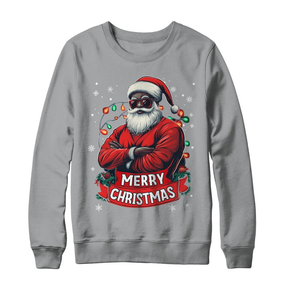 African American Santa Merry Christmas Retro Black X-mas Shirt & Sweatshirt | teecentury