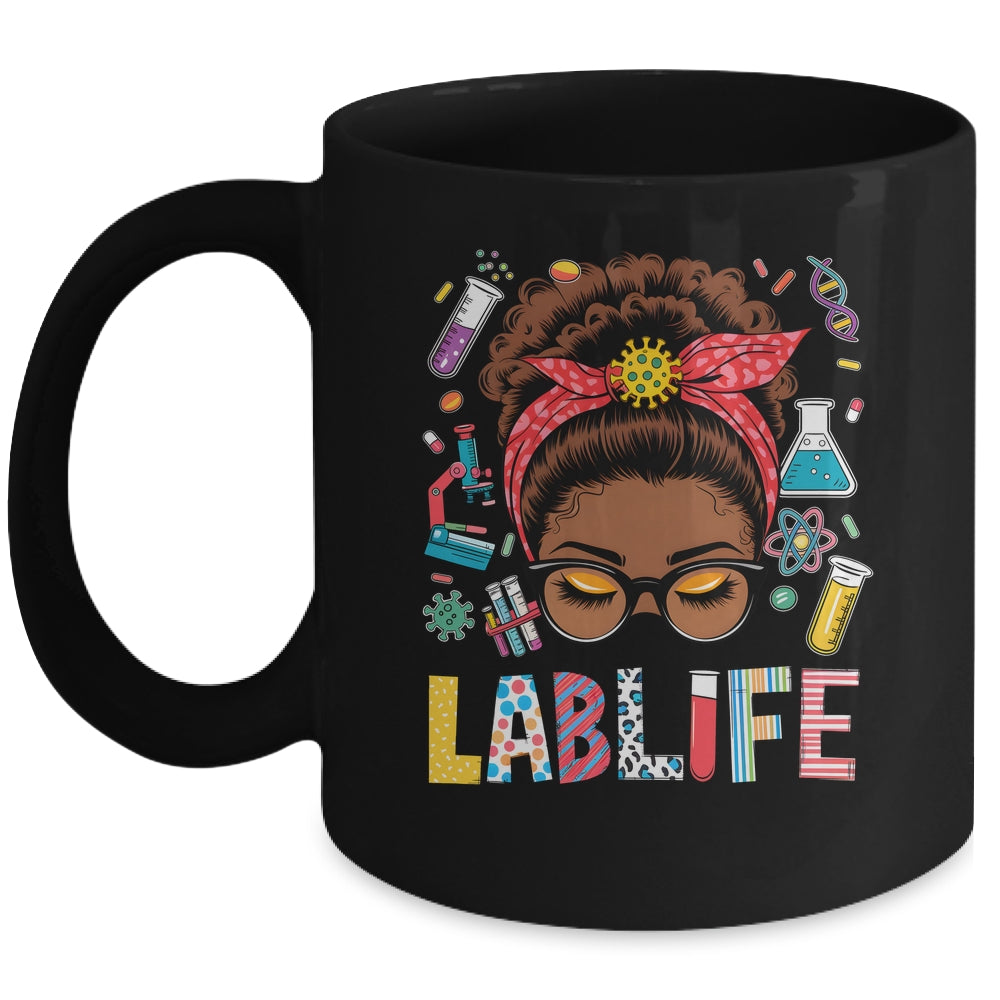 Afro Messy Bun Laboratory Life Lab Week 2025 Lab Technician Mug | teecentury