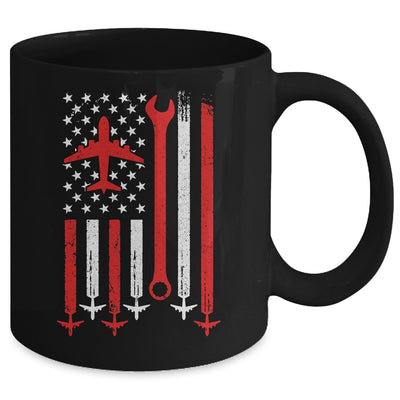 Airplane Mechanic US Flag Aviation Technician Plane Lover Mug | teecentury