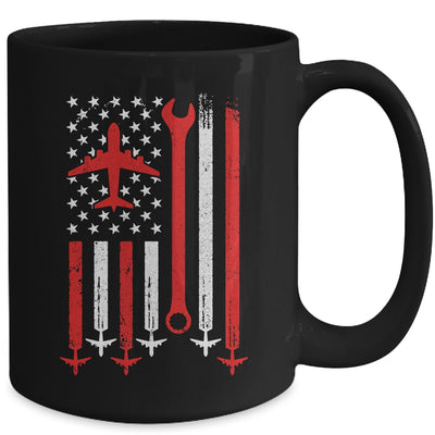 Airplane Mechanic US Flag Aviation Technician Plane Lover Mug | teecentury