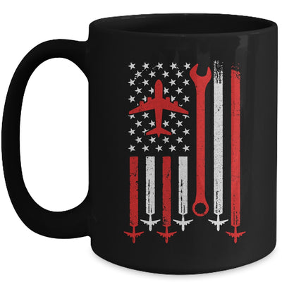 Airplane Mechanic US Flag Aviation Technician Plane Lover Mug | teecentury