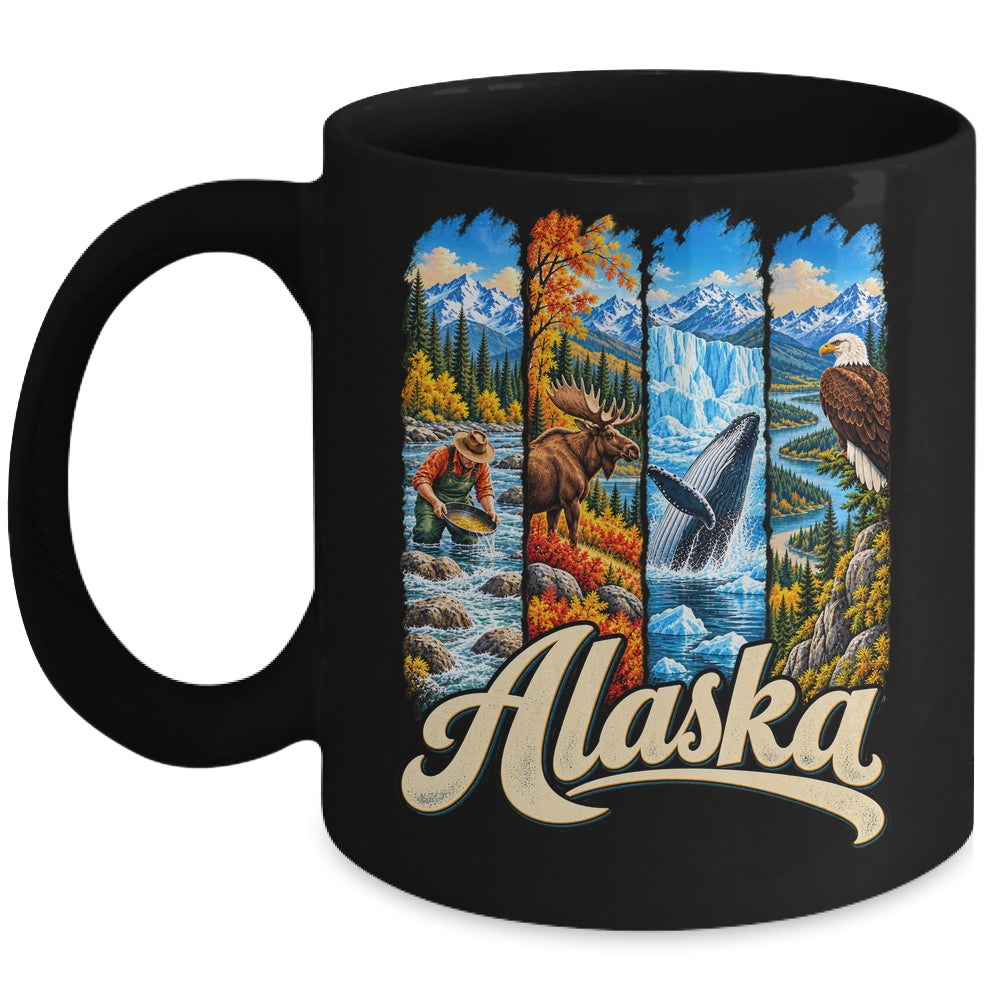 Alaska Adventure Nature Wildlife Bear Moose Eagle Travelling Mug | teecentury