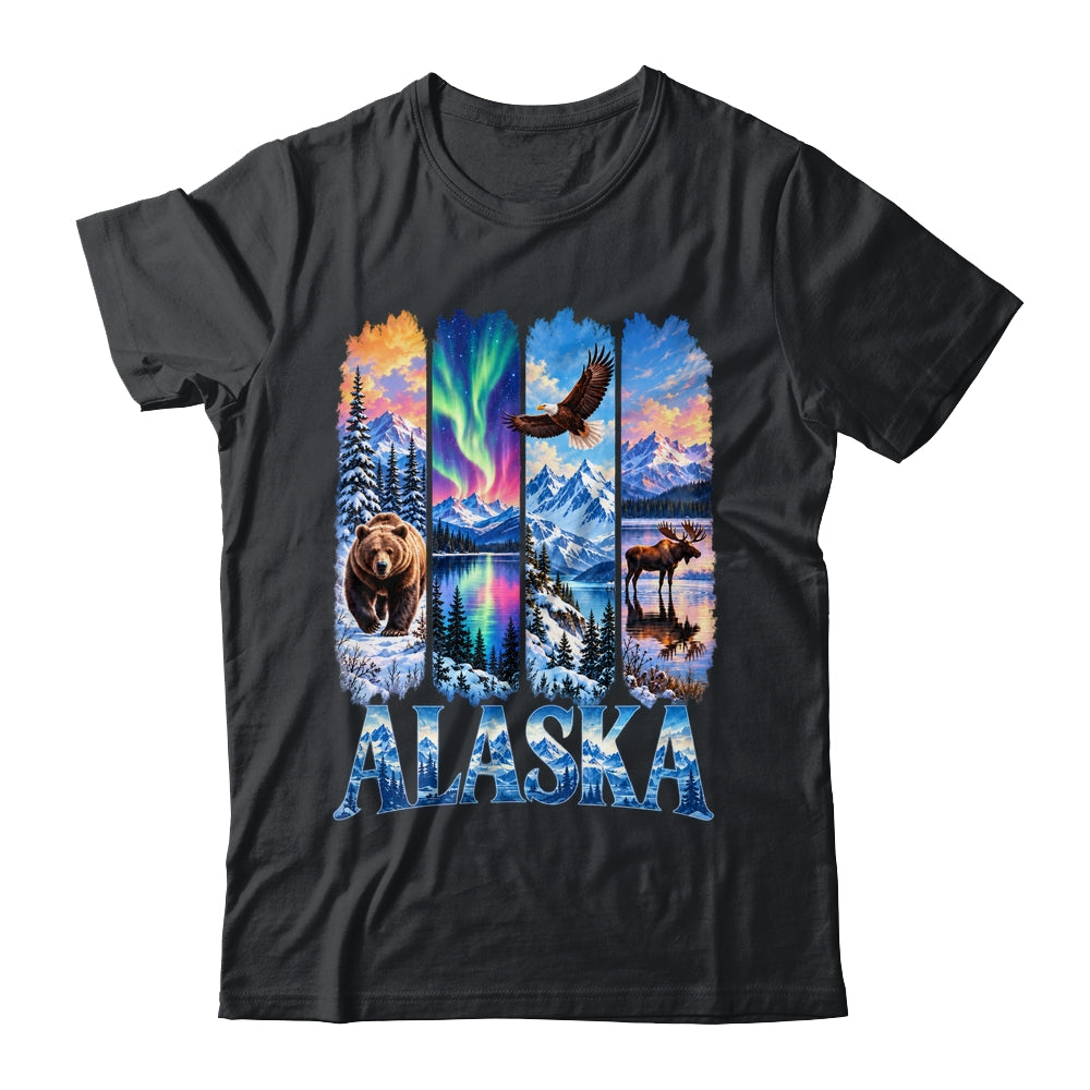 Alaska Bear Moose Eagle Aurora Lake And Mountain Wildlife Shirt & Hoodie | teecentury