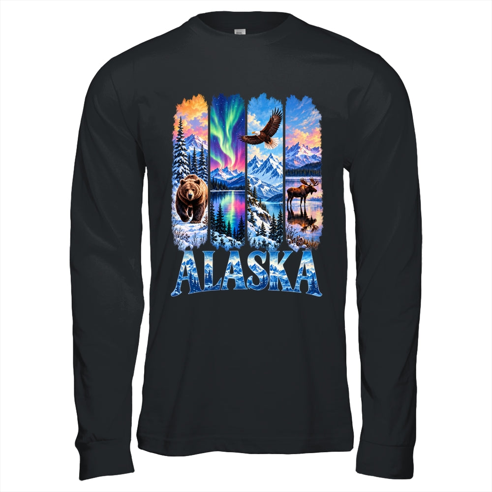 Alaska Bear Moose Eagle Aurora Lake And Mountain Wildlife Shirt & Hoodie | teecentury