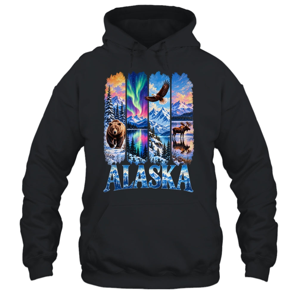 Alaska Bear Moose Eagle Aurora Lake And Mountain Wildlife Shirt & Hoodie | teecentury