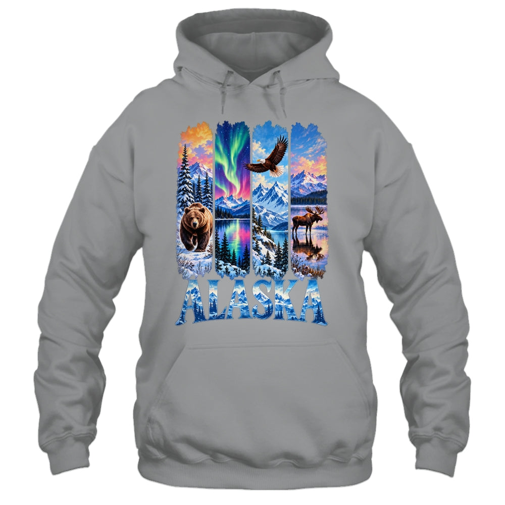 Alaska Bear Moose Eagle Aurora Lake And Mountain Wildlife Shirt & Hoodie | teecentury