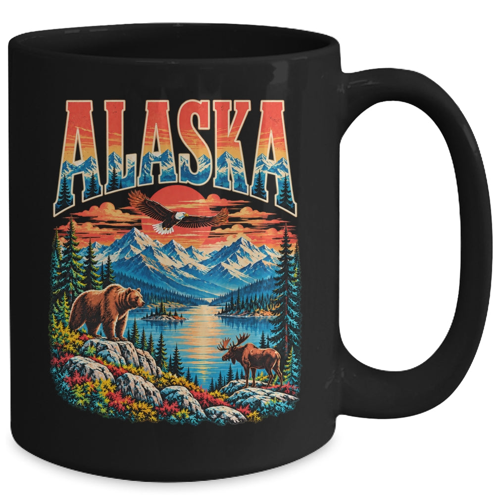 Alaska Bear Moose Eagle Lake And Mountain Aurora Vacation Mug | teecentury