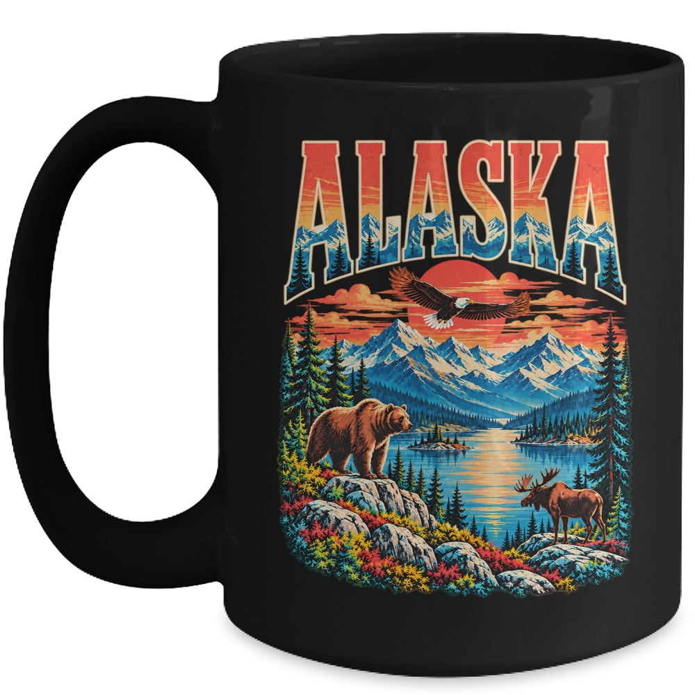 Alaska Bear Moose Eagle Lake And Mountain Aurora Vacation Mug | teecentury