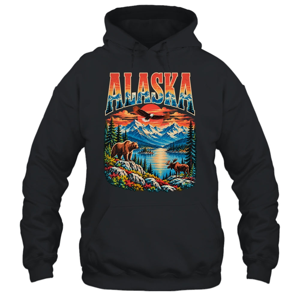 Alaska Bear Moose Eagle Lake And Mountain Aurora Vacation Shirt & Hoodie | teecentury