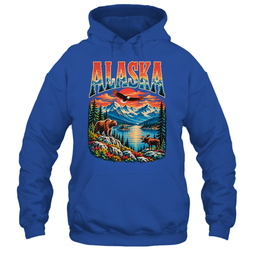 Alaska Bear Moose Eagle Lake And Mountain Aurora Vacation Shirt & Hoodie | teecentury