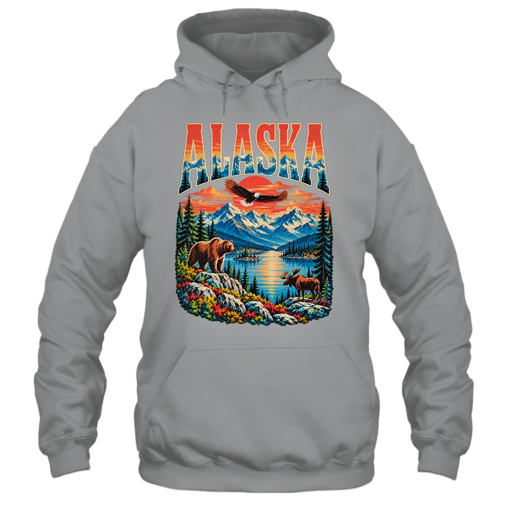 Alaska Bear Moose Eagle Lake And Mountain Aurora Vacation Shirt & Hoodie | teecentury