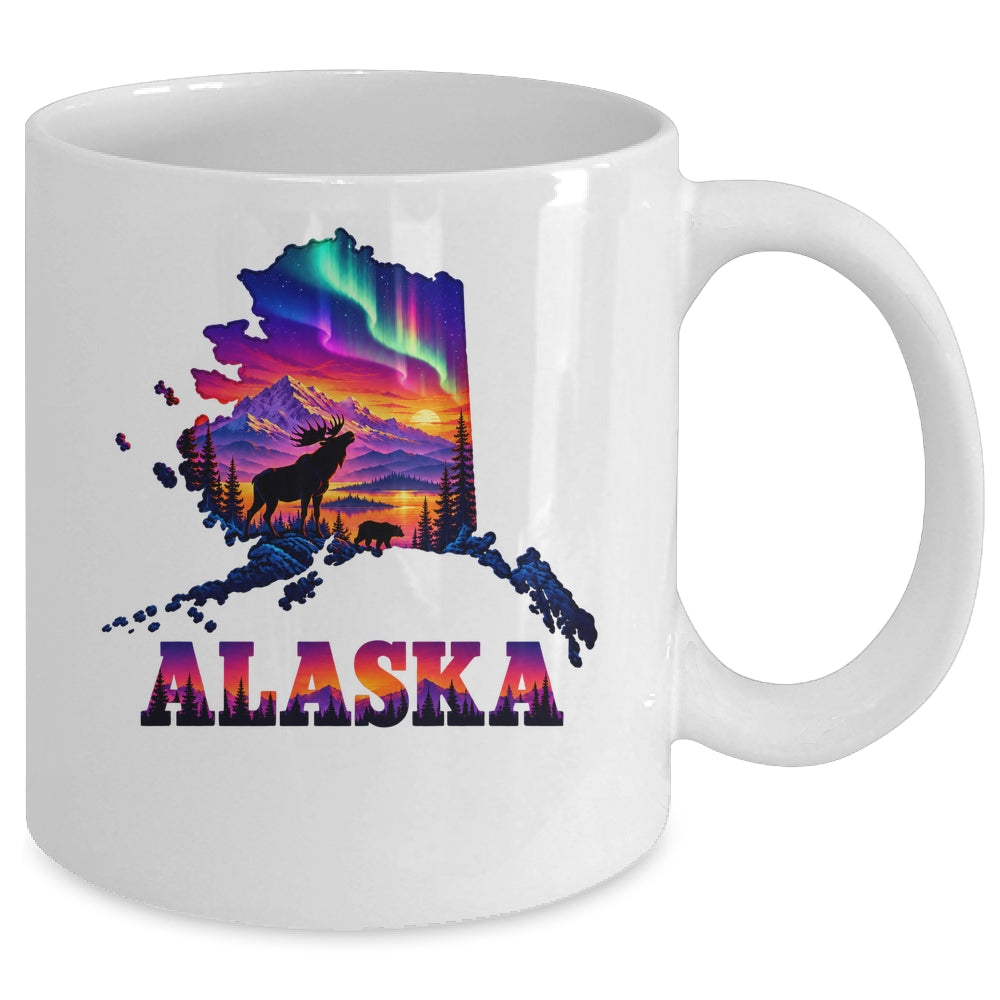Alaska Elk Aurora Borealis Alaska State Landscape Vacation Mug | teecentury