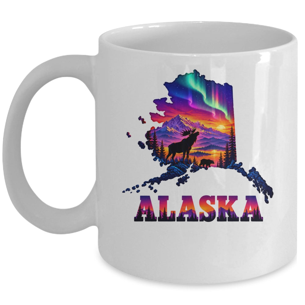 Alaska Elk Aurora Borealis Alaska State Landscape Vacation Mug | teecentury