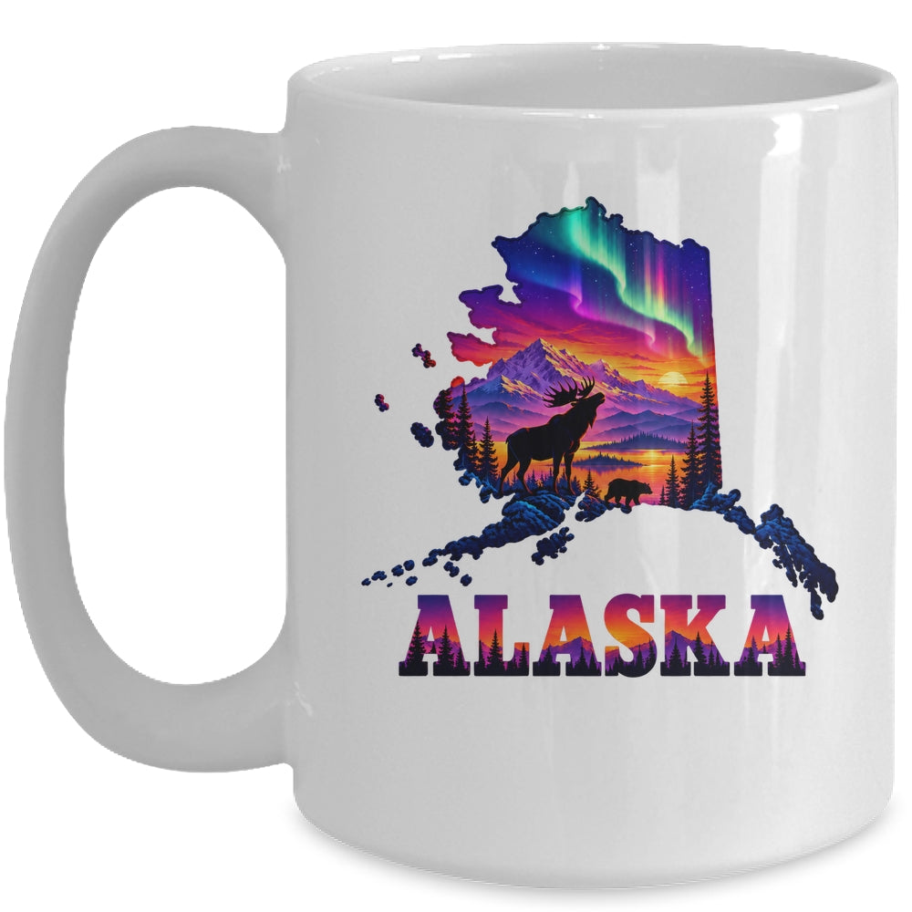 Alaska Elk Aurora Borealis Alaska State Landscape Vacation Mug | teecentury