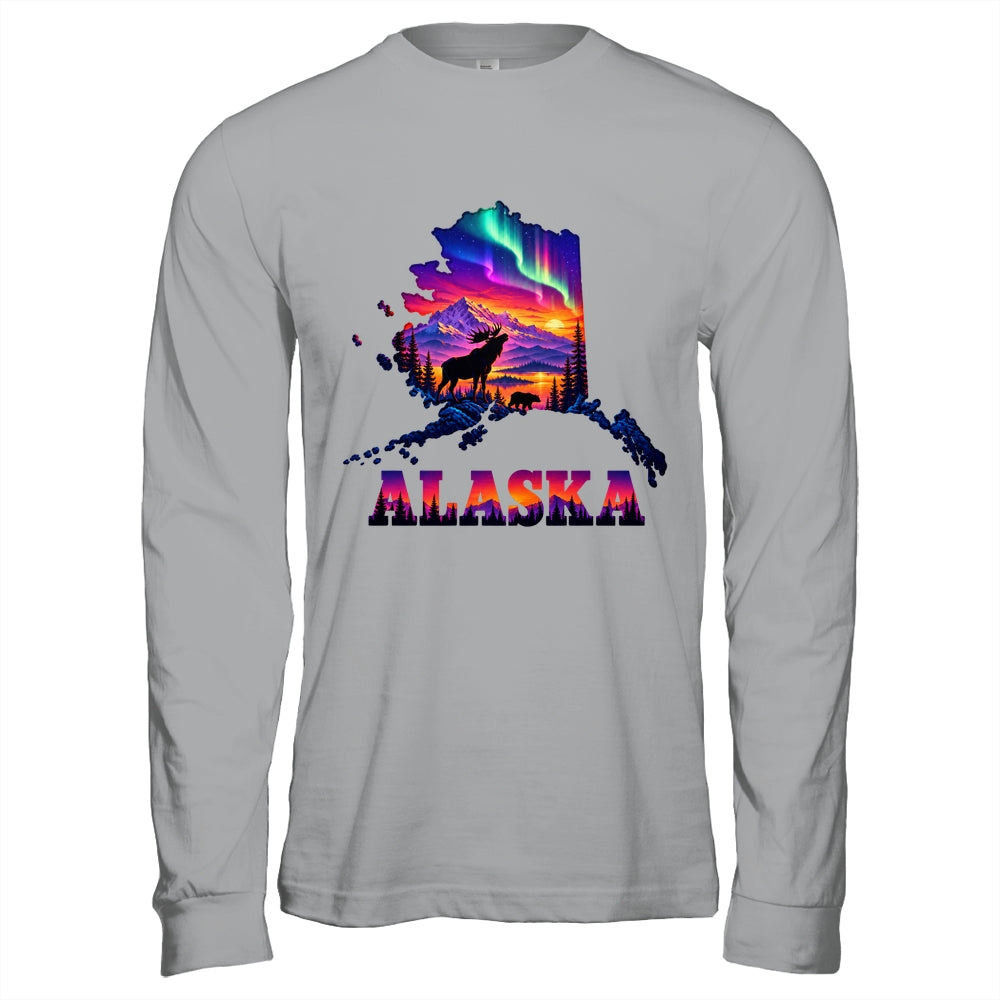 Alaska Elk Aurora Borealis Alaska State Landscape Vacation Shirt & Hoodie | teecentury