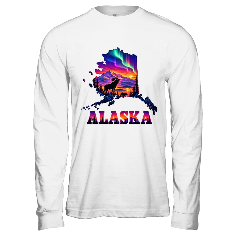 Alaska Elk Aurora Borealis Alaska State Landscape Vacation Shirt & Hoodie | teecentury