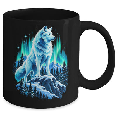 Alaska Northern Lights Arctic Up North White Wolf Lover Mug | teecentury