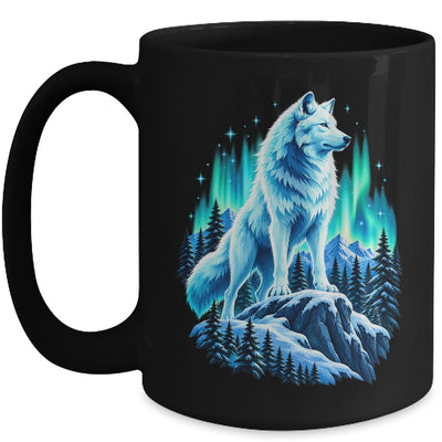 Alaska Northern Lights Arctic Up North White Wolf Lover Mug | teecentury