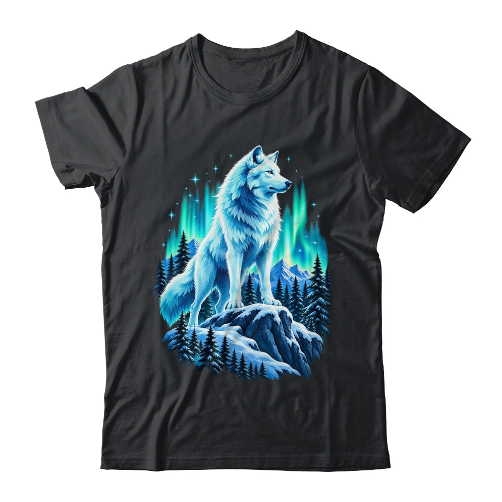 Alaska Northern Lights Arctic Up North White Wolf Lover Shirt & Hoodie | teecentury