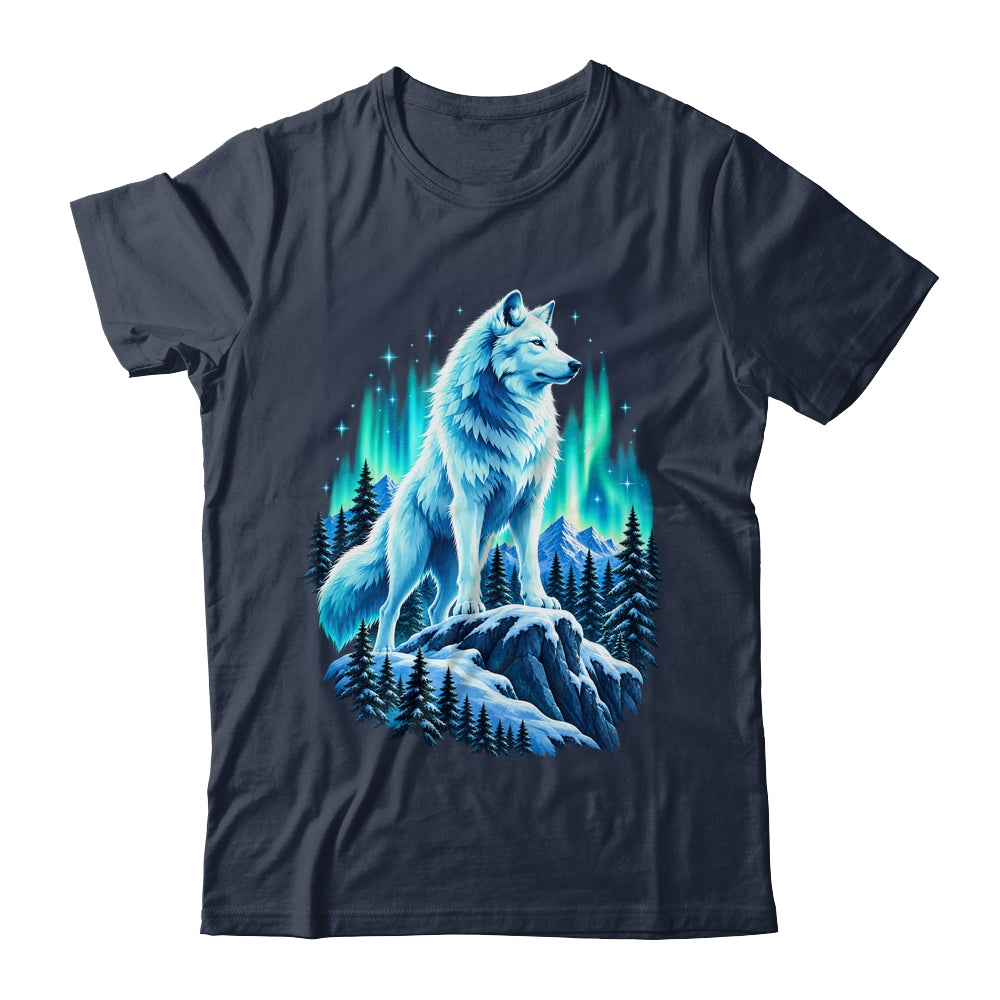 Alaska Northern Lights Arctic Up North White Wolf Lover Shirt & Hoodie | teecentury