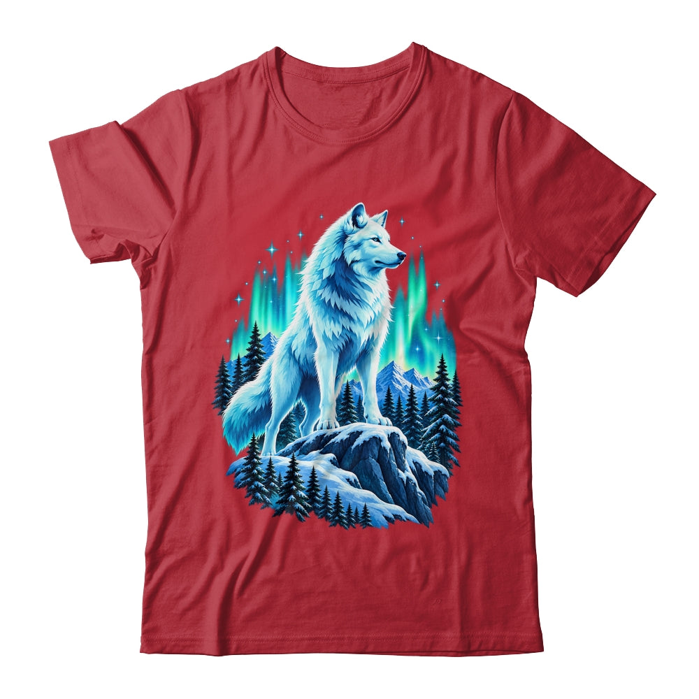 Alaska Northern Lights Arctic Up North White Wolf Lover Shirt & Hoodie | teecentury