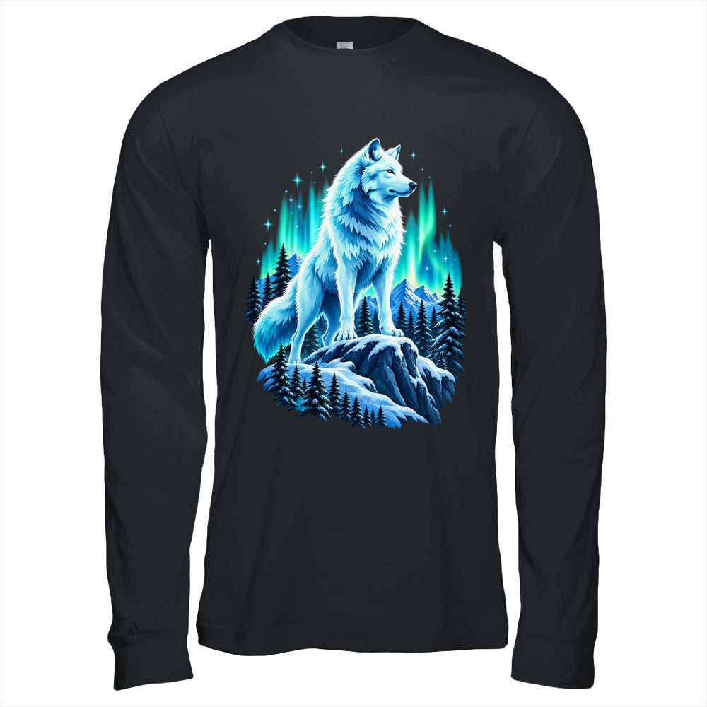 Alaska Northern Lights Arctic Up North White Wolf Lover Shirt & Hoodie | teecentury