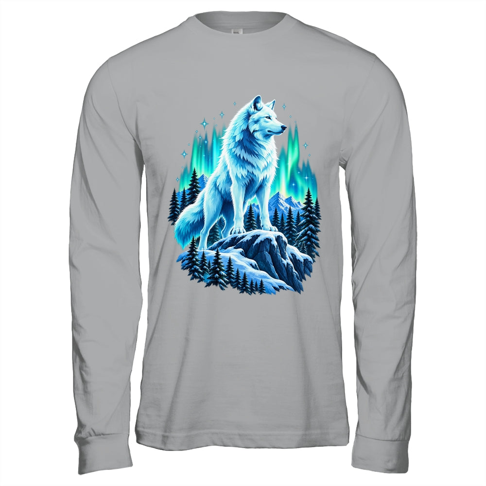 Alaska Northern Lights Arctic Up North White Wolf Lover Shirt & Hoodie | teecentury