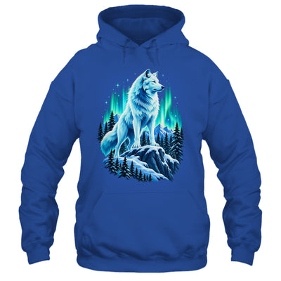 Alaska Northern Lights Arctic Up North White Wolf Lover Shirt & Hoodie | teecentury