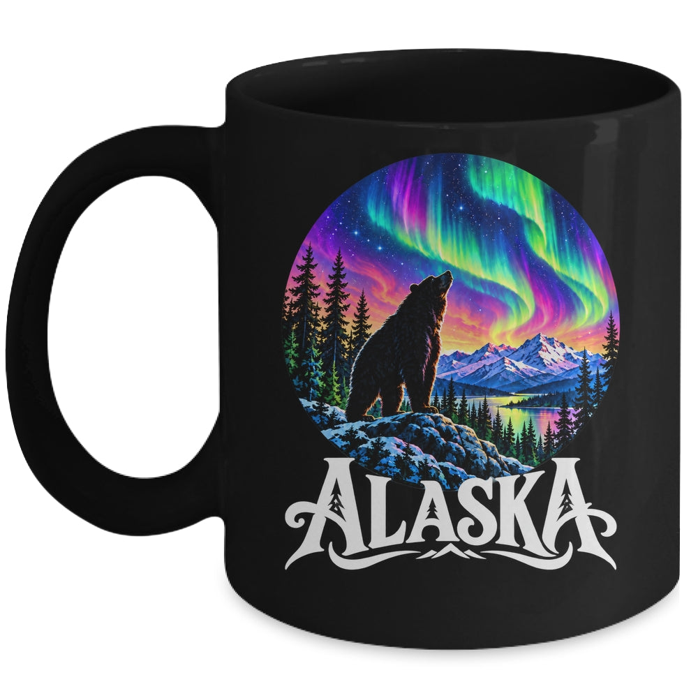 Alaska Northern Lights Aurora Viewing Bear Vacation Vintage Mug | teecentury