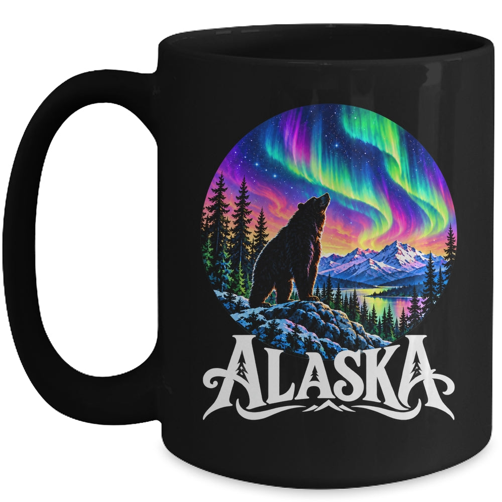 Alaska Northern Lights Aurora Viewing Bear Vacation Vintage Mug | teecentury