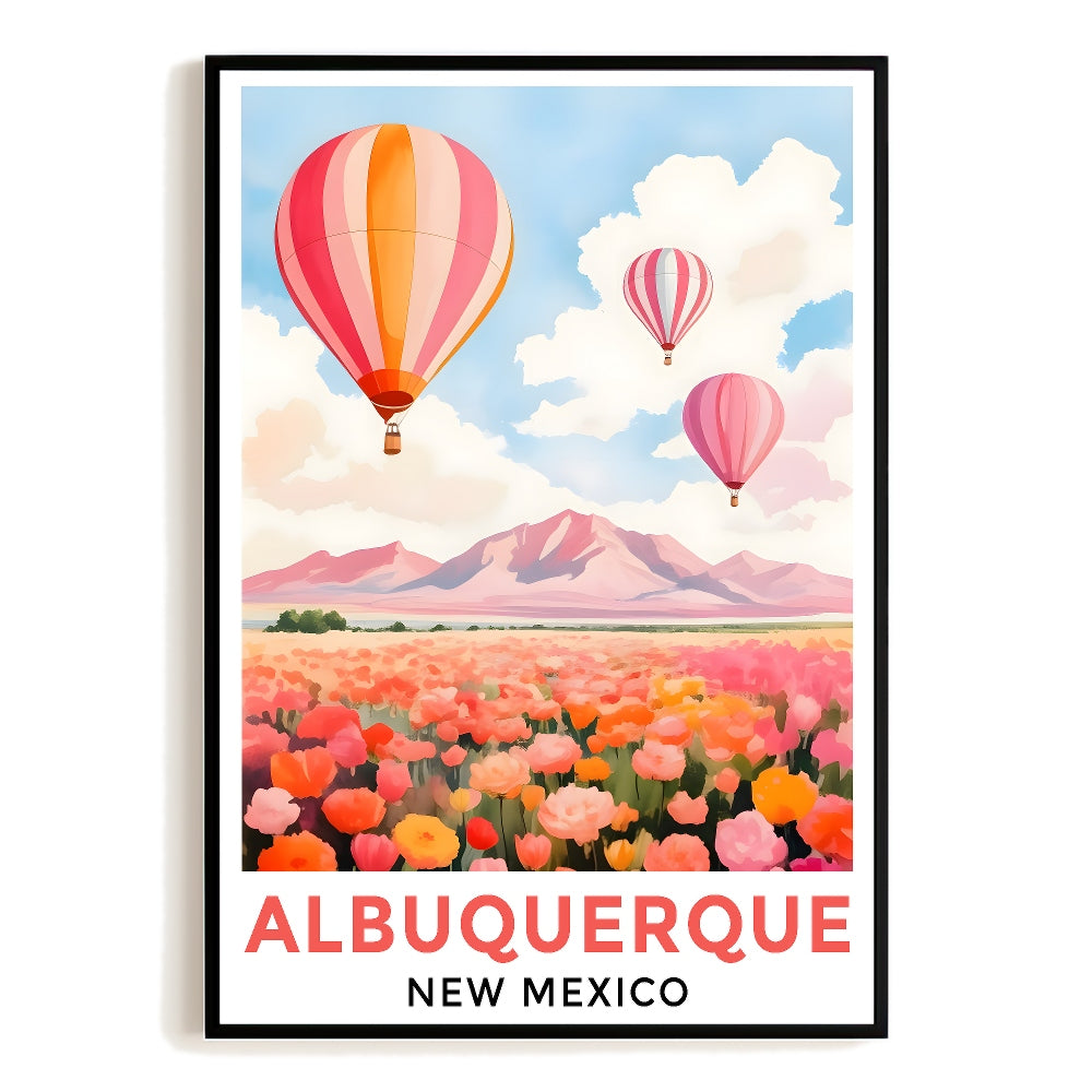 Albuquerque Print Travel Poster New Mexico Southwest Balloons Mountains Souvenir Wall Art Landscape Watercolor For Home Room Living Room Bedroom Decor Unframed | teecentury