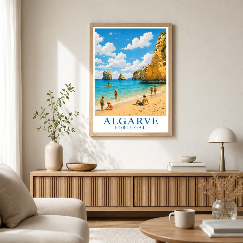 Algarve Portugal Beach Cliff Ocean Landscape Travel Poster Coastal Summer Vacation Wall Art Print Painting Picture For Home Living Room Bedroom Office Decor Unframed | teecentury