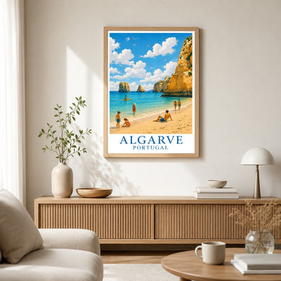 Algarve Portugal Beach Cliff Ocean Landscape Travel Poster Coastal Summer Vacation Wall Art Print Painting Picture For Home Living Room Bedroom Office Decor Unframed | teecentury