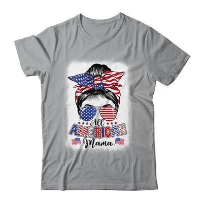 All American Mama Proud Mom Messy Bun Patriotic 4th Of July Shirt & Tank Top | teecentury