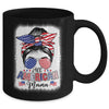 All American Mama Proud Mom Messy Bun Patriotic 4th Of July Mug | teecentury