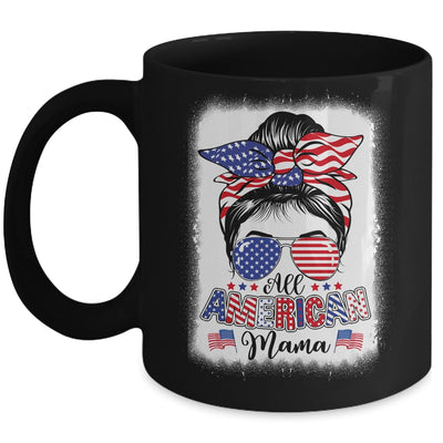 All American Mama Proud Mom Messy Bun Patriotic 4th Of July Mug | teecentury