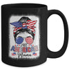 All American Mama Proud Mom Messy Bun Patriotic 4th Of July Mug | teecentury